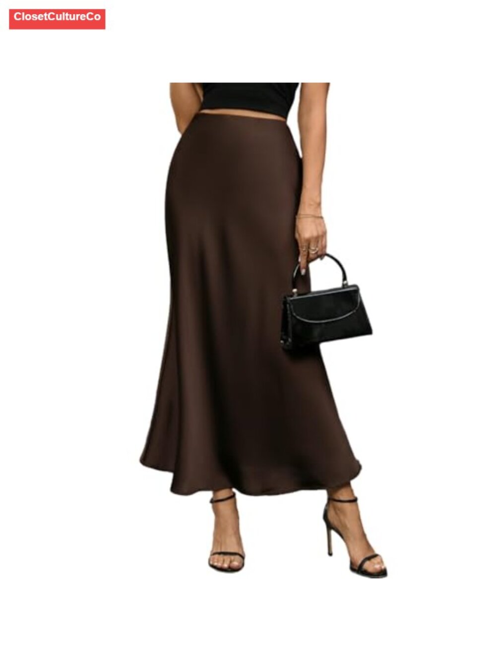 Satin High Waist A-Line Maxi Skirt with Hidden Elastic Waistband